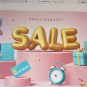 Gold SALE Banner with Pink and Blue Accents